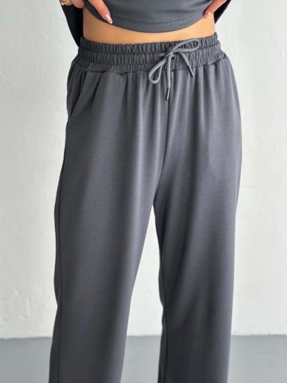 Osy Modal Yumuşak Dokulu Kumaş Kısa Kollu Yakalı T-shirt Pantalon Ikili Takım- Antrasit resmi